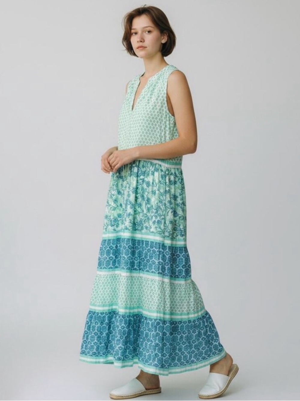 NEW Cabana Life Rosebay Sleeveless Tiered Maxi Dress Boho UV Cruise Coastal Sz L